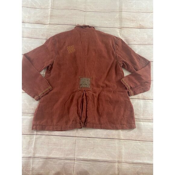 J Jill Women's Terracotta Embroidered 100% Linen Blazer - Small - Picture 11 of 13